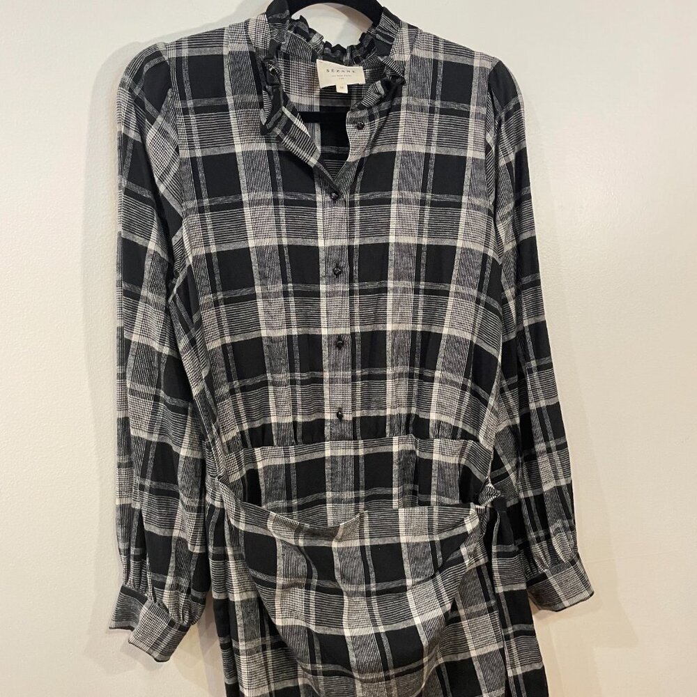 Last Chance EUC Sézane Capri Flannel Mini Wrap Shirtdress Washington Check 38, 6 - Picture 4 of 9
